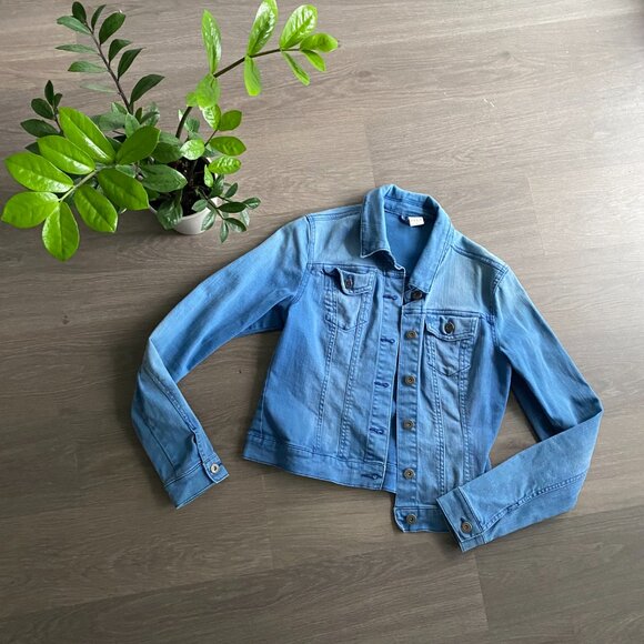 Vila Clothes Cropped Blue Button-Up Jean Jacket - Picture 2 of 12